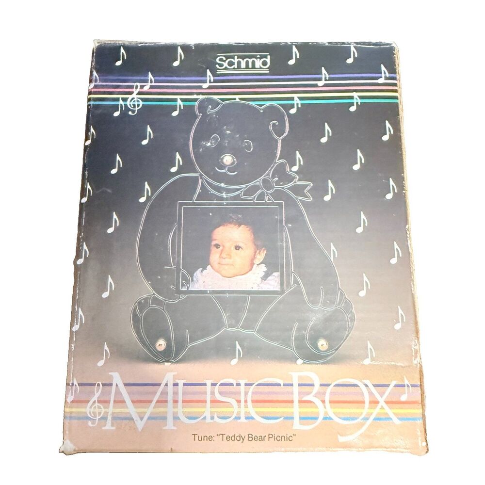 Vintage Schmid Wind Up Music Teddy Bear’s Picnic Baby Photo Frame Keepsake WORKS